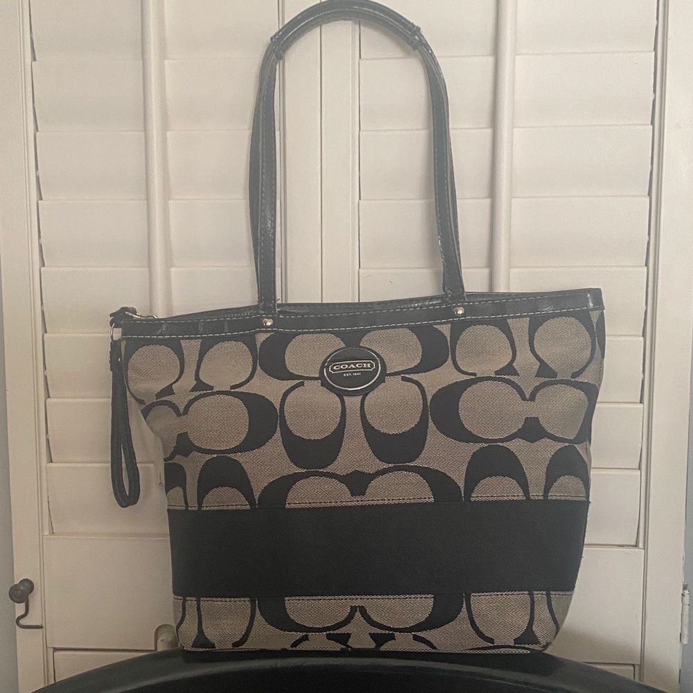 Coach Legacy Stripe Black and Taupe Signature Tote